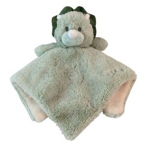 Kellytoy Luxe Green Dinosaur Lovey 14" Triceratops Baby Security Blanket Rattle